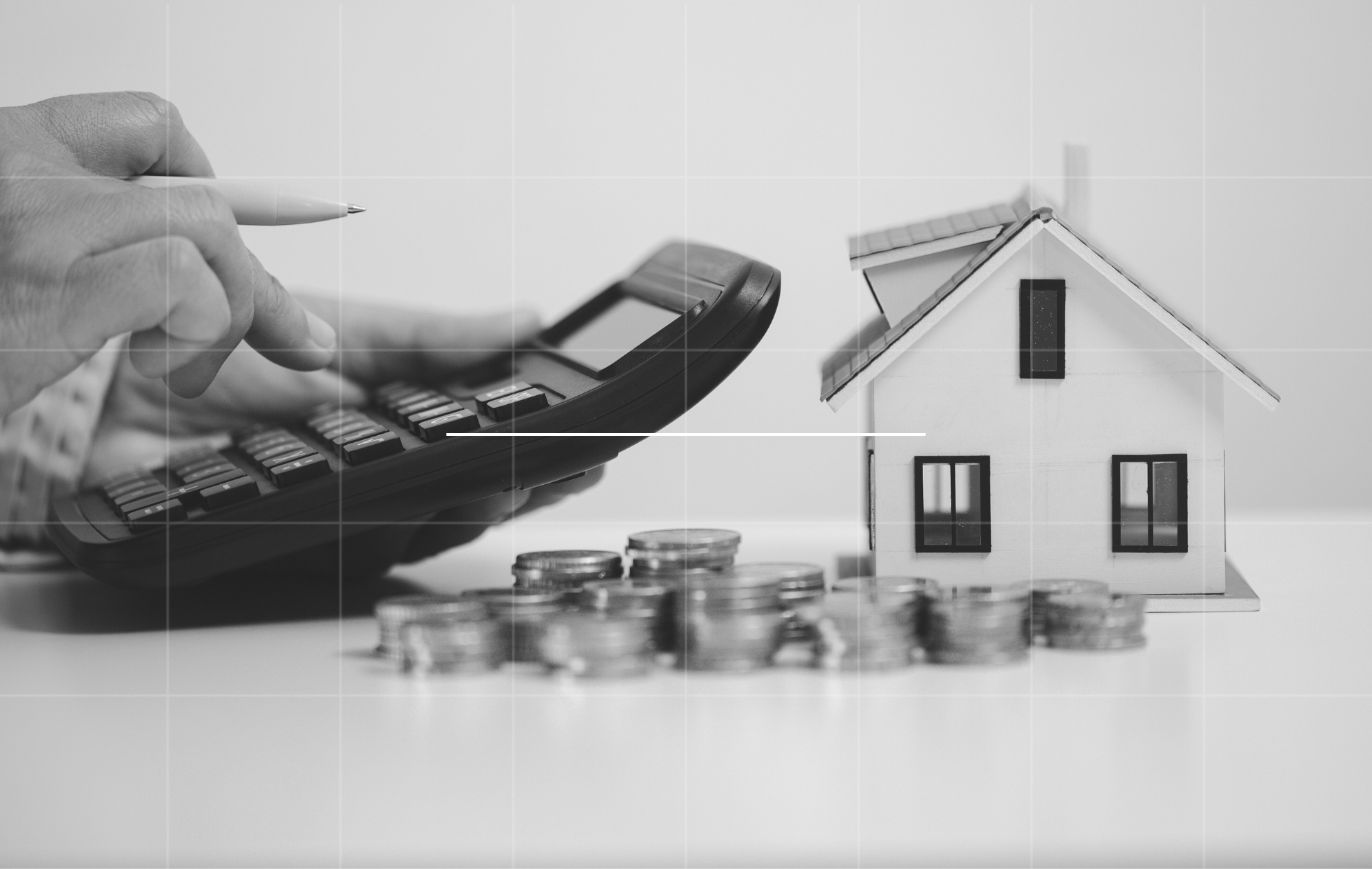 Calculator and coins beside a model home representing downsizer contributions and retirement planning